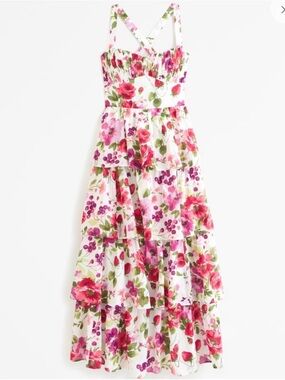 A&F Floral Lace-Up Back Tiered Maxi Dress Size M